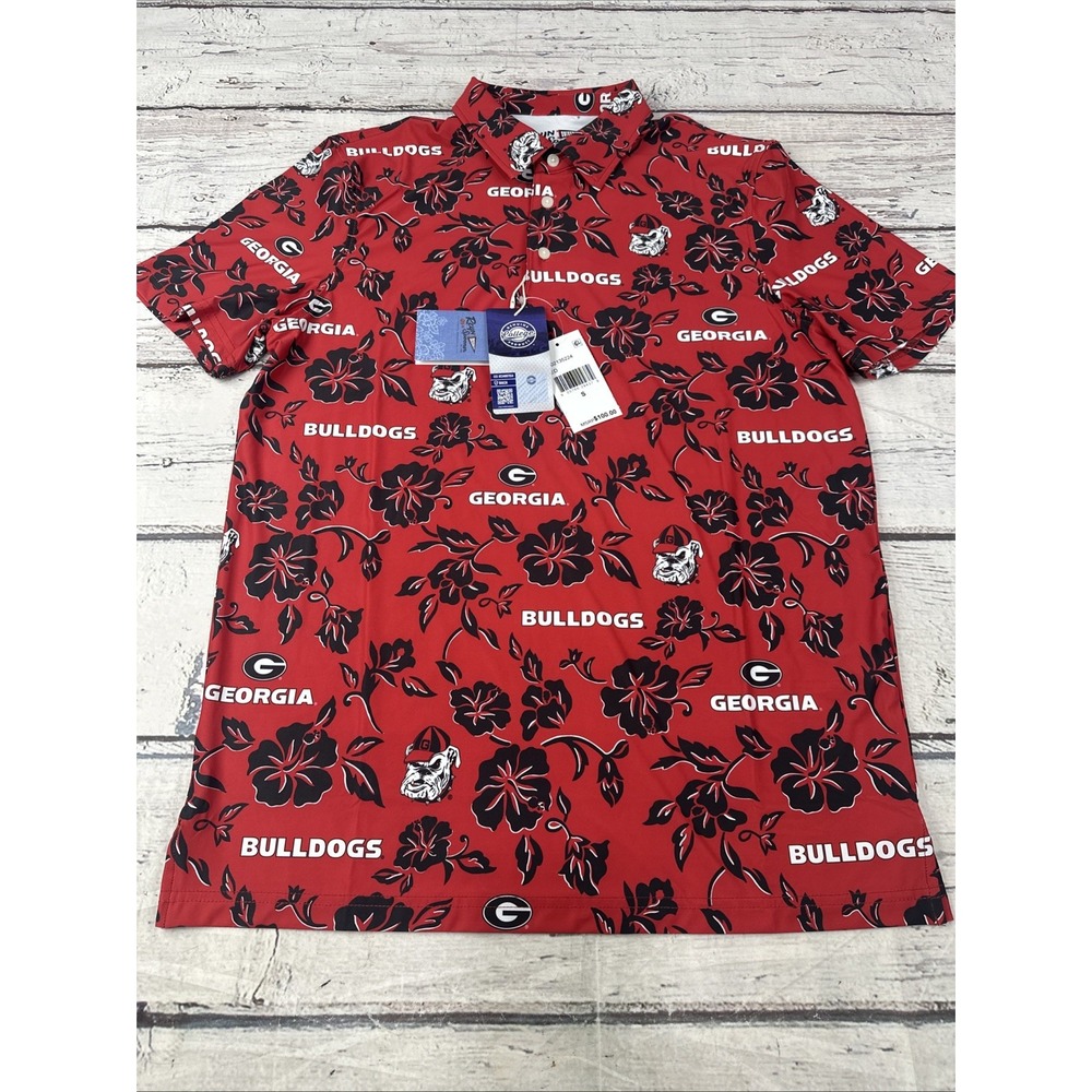 Reyn Spooner UGA Georgia Bulldog Performance Polo Small Aloha Print Red NWT